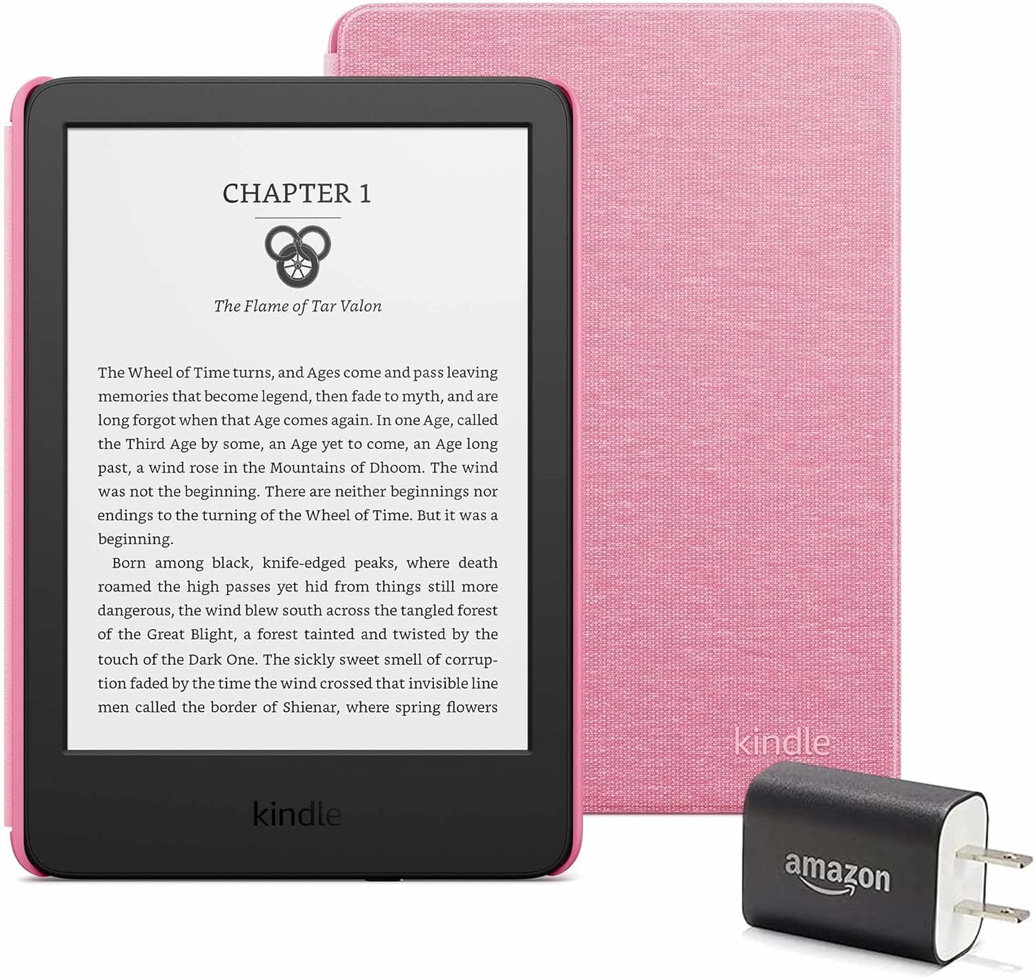 Kindle Essentials Bundle including Kindle (2022 release) - Black, Fabric Cover - Rose, and Power ... | Amazon (US)
