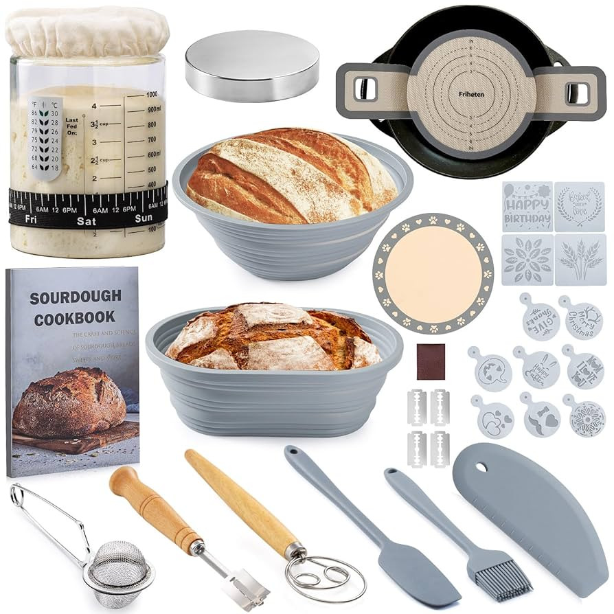 Sourdough Starter Kit, Sourdough Bread Baking Supplies, 40oz Sourdough Starter Jar, Silicone Bann... | Amazon (US)