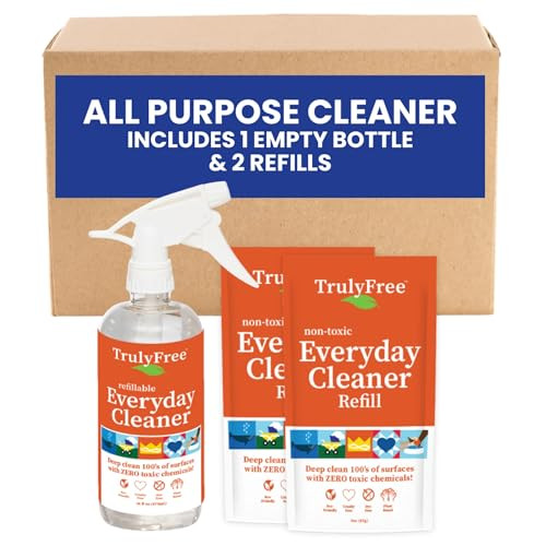 Truly Free Everyday Cleaner - Multipurpose Cleaner Spray, Kitchen Counter Cleaner, Natural Cleaning Products, Multi-Surface Household Solution, 1 Empty Bottle Spray (16oz) & 2 Refills (3oz each) | Amazon (US)