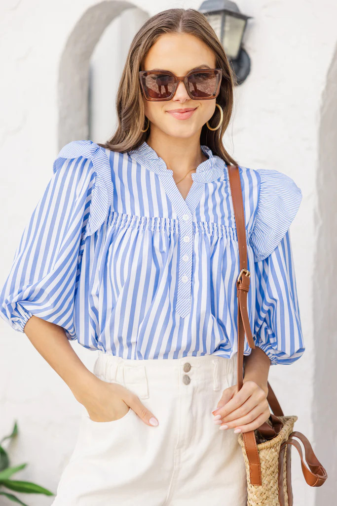 So Honored Blue Striped Blouses | The Mint Julep Boutique
