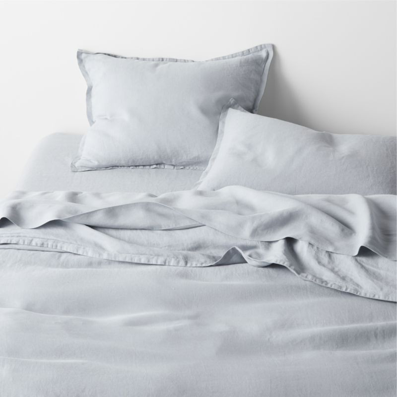 European Flax -Certified Linen Mist Blue Duvet Covers and Pillow Shams | Crate & Barrel | Crate & Barrel
