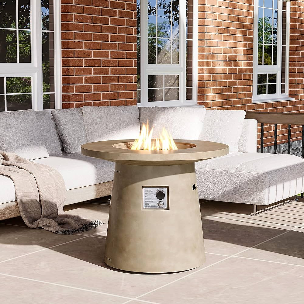 HOMPUS Outdoor Fire Pit Gray Propane Fire Table, 31-inch Round Propane Fire Pit, 40,000 BTU Gas S... | Amazon (US)