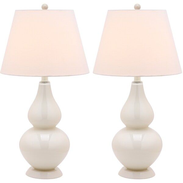 Safavieh Lighting 26.5-inch Cybil Double Gourd Pearl White Table Lamps (Set of 2) | Bed Bath & Beyond