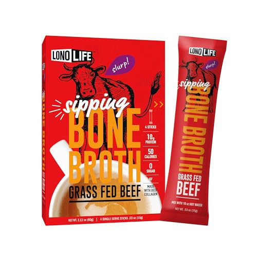 LonoLife Beef Bone Broth Powder Mix | Grass-Fed, 10g Protein | Collagen-Rich, Keto & Paleo Friendly | Natural Ingredients | 24 Portable Stick Pack Servings | Amazon (US)