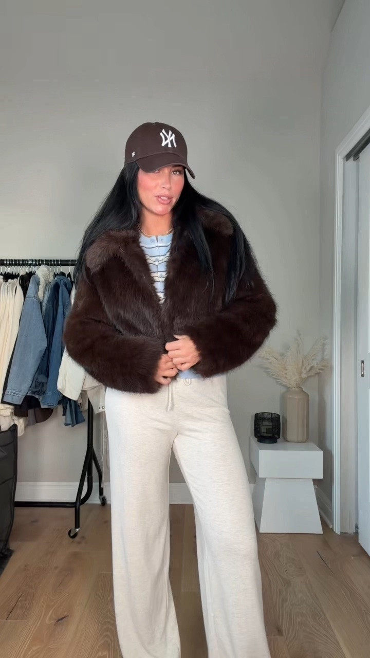 Cold weather outfit inspo 🧸❄️✨
These fur coats are something I would snag early!! They sold out so fast last year and did not restock. 

My sizing 5’7, 145lbs, 32dd
I’m wearing size smalls




@Aritzia #AritziaOutfit #FallOOTD #CozyFallOutfits #AritziaStyle #CasualChicStyle Aritzia OOTD, Aritzia fall outfit, Aritzia outfit ideas, Aritzia winter fashion, Aritzia must haves, brown faux fur jacket, chocolate brown fur coat, cashmere striped sweater, blue and brown striped sweater, cozy lounge pants, UGG outfit, baseball cap outfit, cozy girl aesthetic, cool girl fall outfit, casual chic style, elevated casual outfit, effortless fall style, cozy winter outfit, winter street style, neutral fall outfit, comfy cute outfit, Pinterest fall outfit inspiration