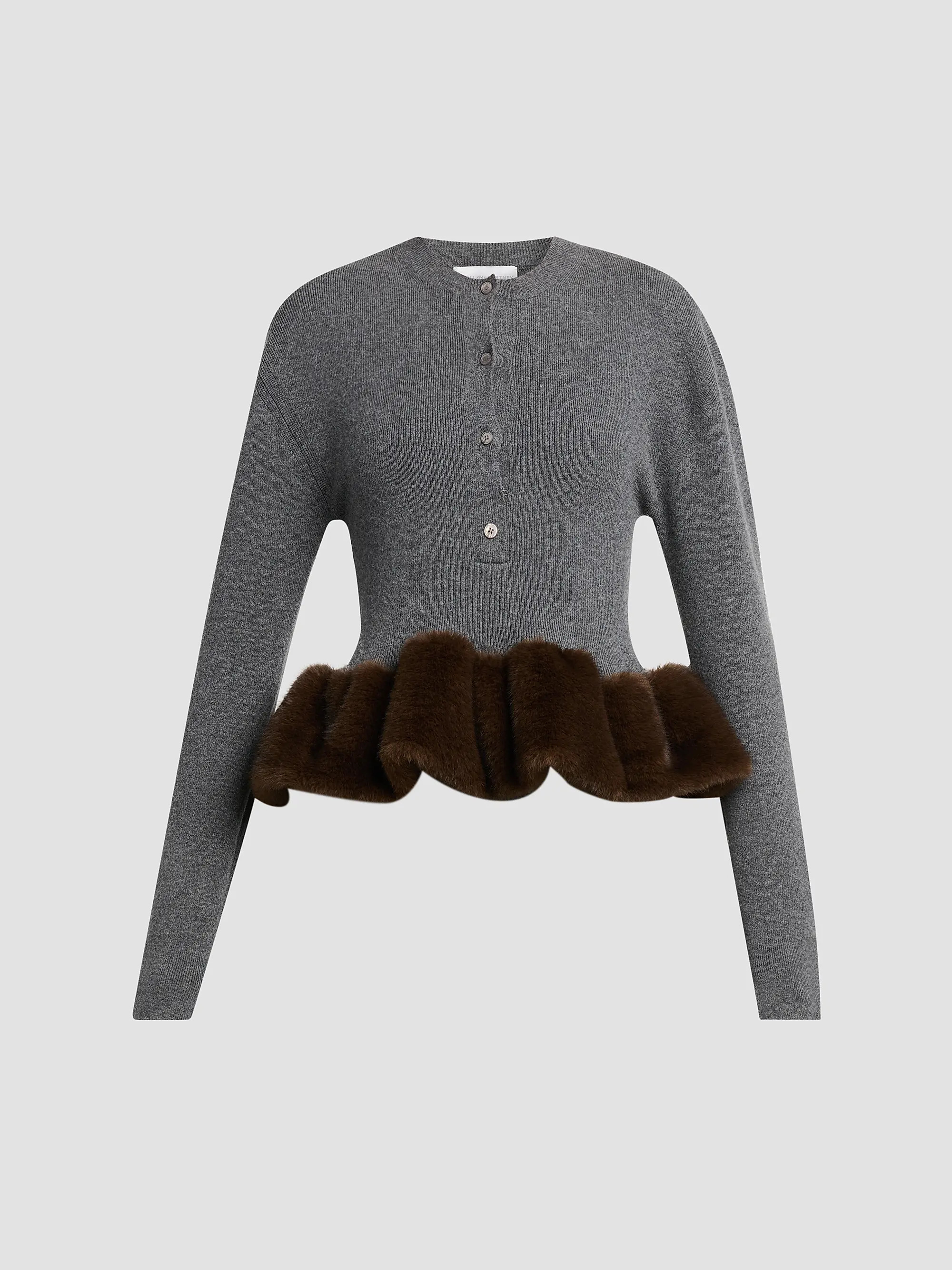 Faux Fur Trim Wool Crewneck Sweater | Saks Fifth Avenue
