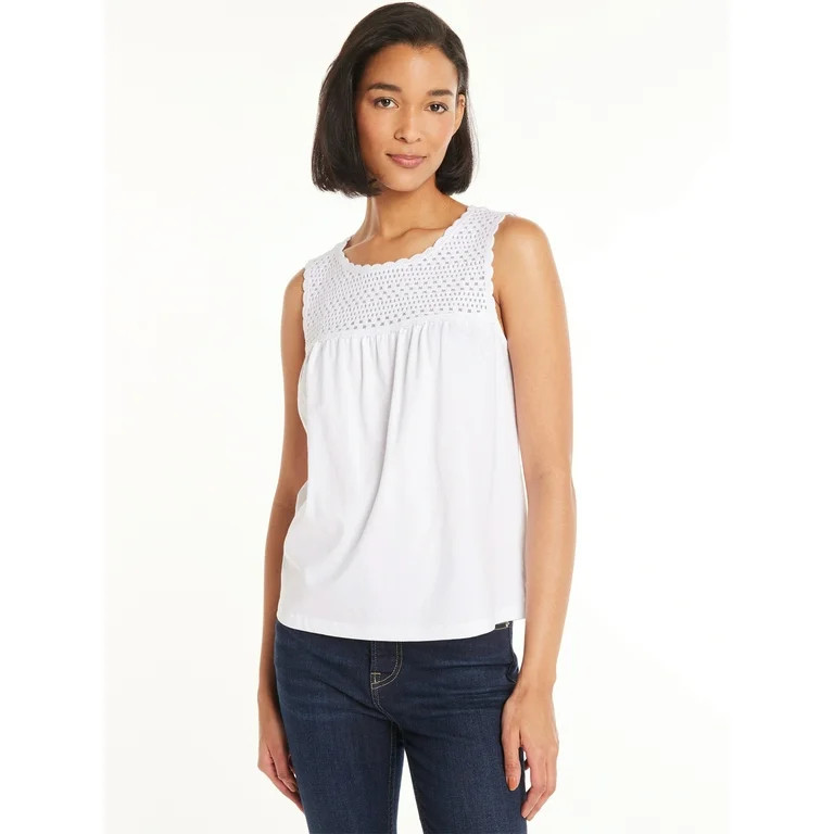 Time and Tru Women's Sleeveless Cotton Top with Crochet Yoke, Sizes XS-XXXL | Walmart (US)