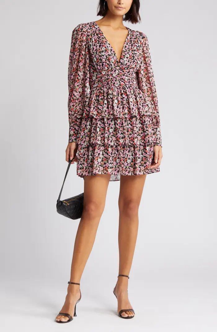 Floral Tiered Long Sleeve Minidress | Nordstrom