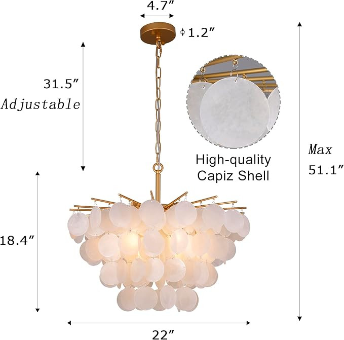 TOCHIC Capiz Shell Chandelier, 6 Light Modern Coastal Light Fixture for Bedroom Gold Chandelier f... | Amazon (US)