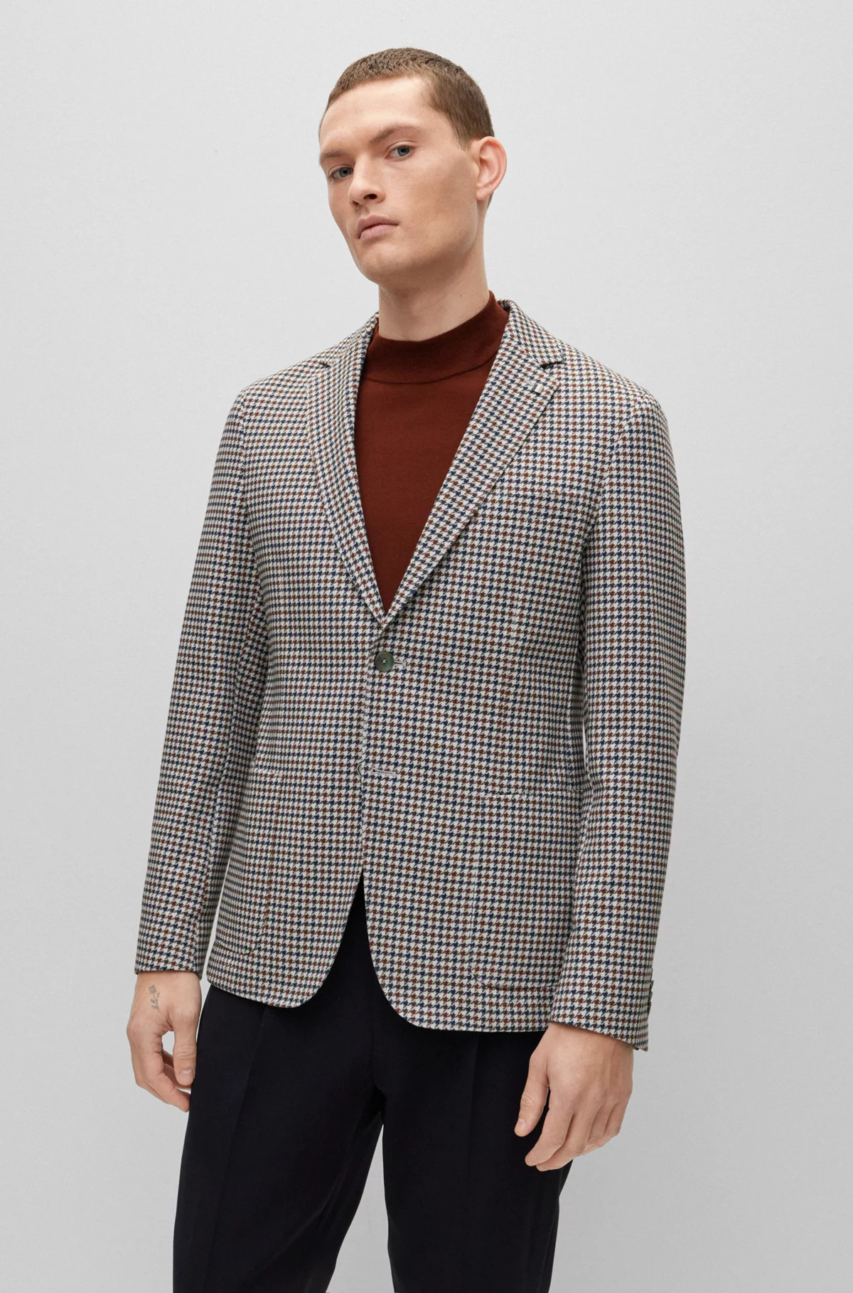 Slim-fit jacket in a checked cotton blend | Hugo Boss (UK)