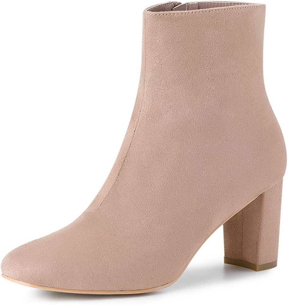Allegra K Women's Dress Side Zip Chunky Heel Ankle Boots | Amazon (US)