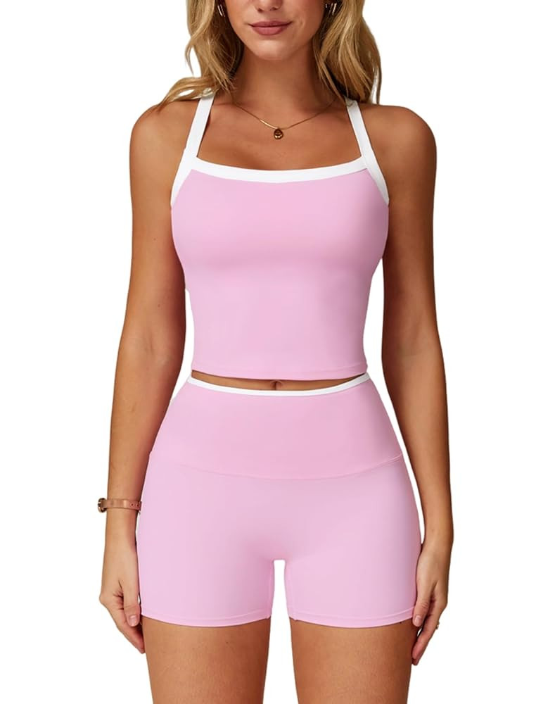 Two Piece Workout Sets For Women Tank Top Matching High Waist Booty Lifting Shorts Gym Yoga Activ... | Amazon (US)