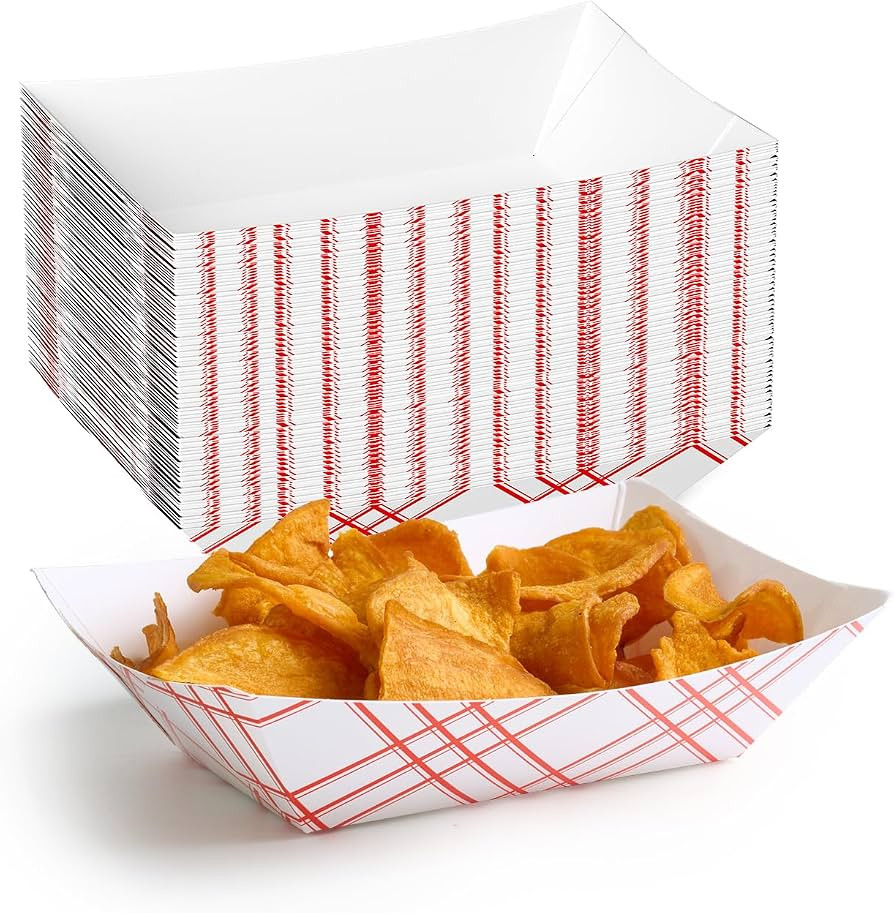 ECOLipak 100 Pack 2lb Paper Food Tray Red, Disposable Paper Boat for Nacho | Amazon (US)