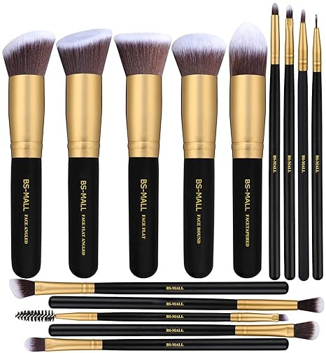 BS-MALL(TM) Premium 14 Pcs Synthetic Foundation Powder Concealers Eye Shadows (Golden Black) | Amazon (US)