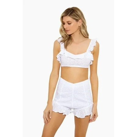 Baby Eyelet Ruffle Cropped Bralette Bikini Top - Doile White | Walmart (US)