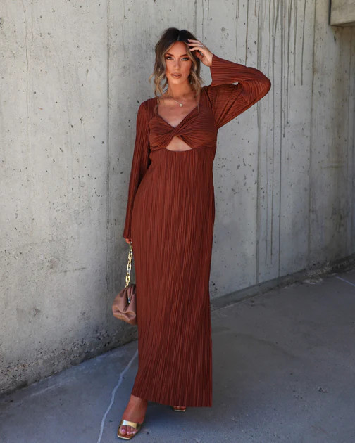Grand Entrance Plisse Cutout Maxi Dress - Brown | VICI