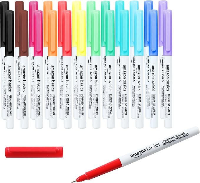 Amazon Basics Ultra Fine Point Permanent Markers, Assorted Colors, 24-Pack | Amazon (US)