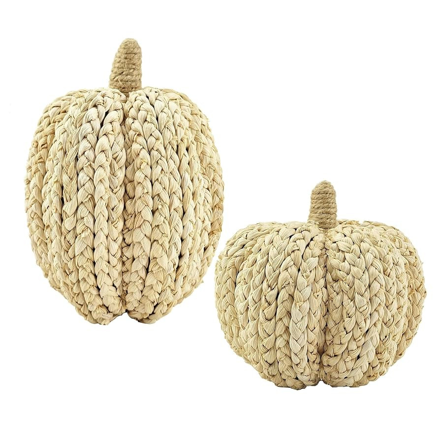 Nature Vibe 7.5/5.5Inches Braided Cornhusk Pumpkin Decor Set of 2 as Centerpieces for Tables,Natu... | Amazon (US)