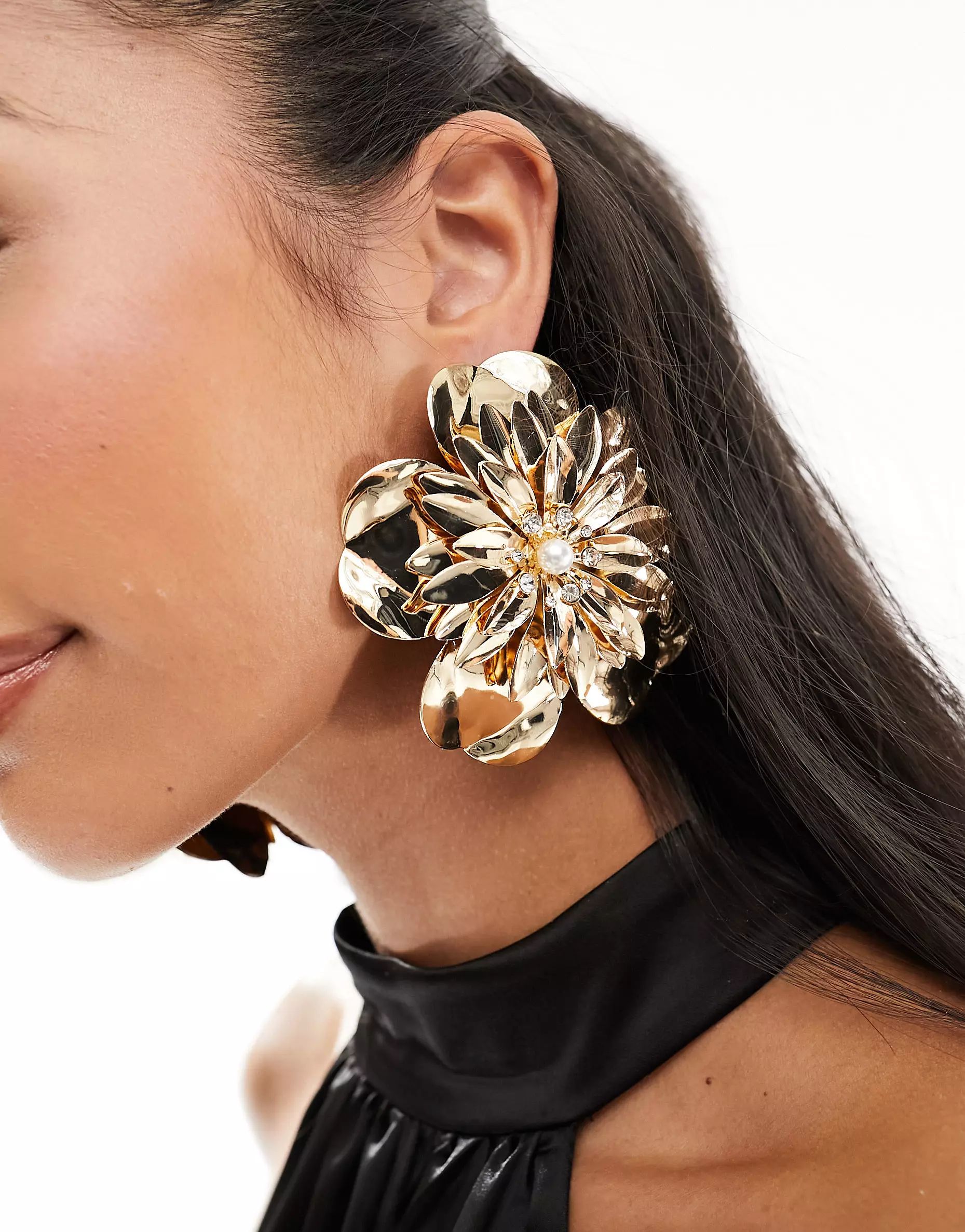 ASOS DESIGN stud earrings in oversized 3D flower design in gold tone | ASOS | ASOS (Global)