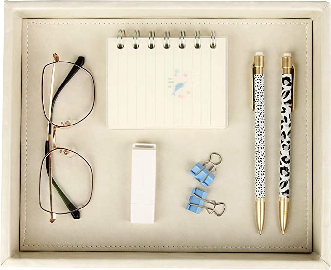 HofferRuffer Faux Leather Vanity Tray, Desktop Storage Organizer, Dresser Jewelry Perfume Tray, C... | Amazon (US)