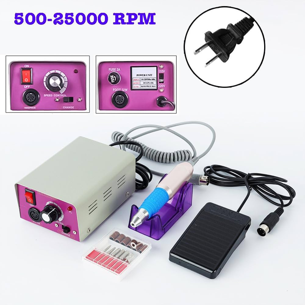Professional Nail Drill Machine 25000 RPM Electric Nail File Kit with Foot Pedal + 6 Drill Bits +... | Amazon (US)