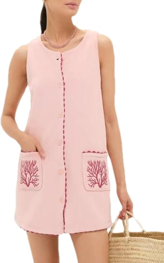 Sleeveless Mini Dress for Women Faux Suede Soft Cover Up with Button Front Summer Casual Embroide... | Amazon (US)