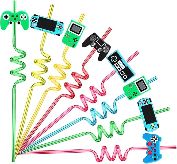 24 Video Game Party Favors Game Controller Drinking Straws Goodie Gifts for Kids Gamer Birthday P... | Amazon (US)