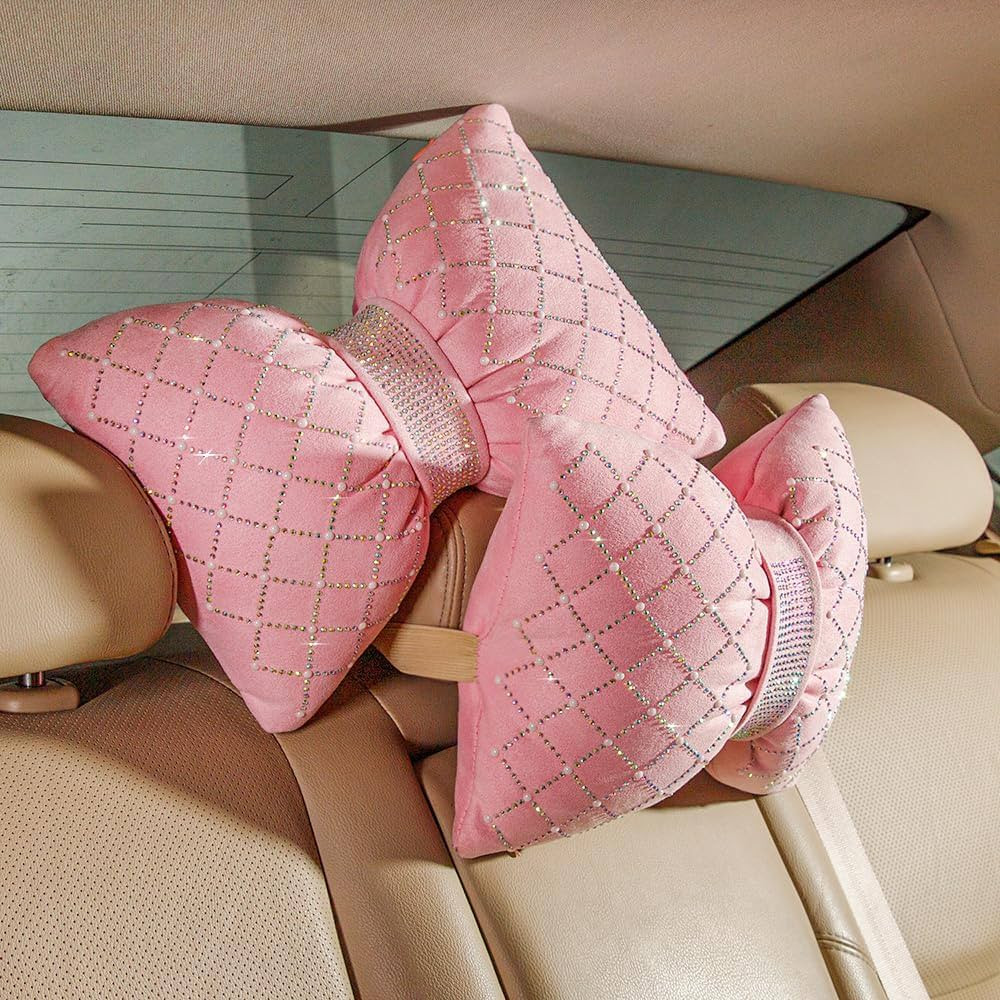 Amazon.com: Carwales Car Headrest Pillow Pink Sparkly Bling Rhinestone Accessories for Women Seat... | Amazon (US)
