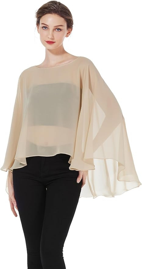 Women Poncho Cape High Low Chiffon Shawls Wraps Scarves Capelets for Evening Dress Bridal Wedding... | Amazon (US)