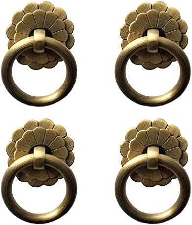 Tiazza 4Pcs Antique Brass Ring Pulls Handle Kitchen Cabinets Wardrobe Drawer Vintage Furniture Ha... | Amazon (US)