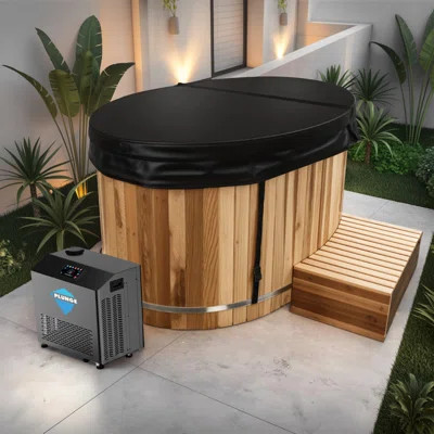 62 In. 2-Person 0-Jet Cedar Cold Plungeâ¯ Ice Bath Tub/Hot Tub With 3/4 HP Powerful Chiller And Heater In Natural Finish | Wayfair North America