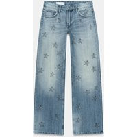 Zara - Trf Low Rise Wide Leg Rhinestone Jeans - Blue - 27 (Us 4) - Woman | Zara US