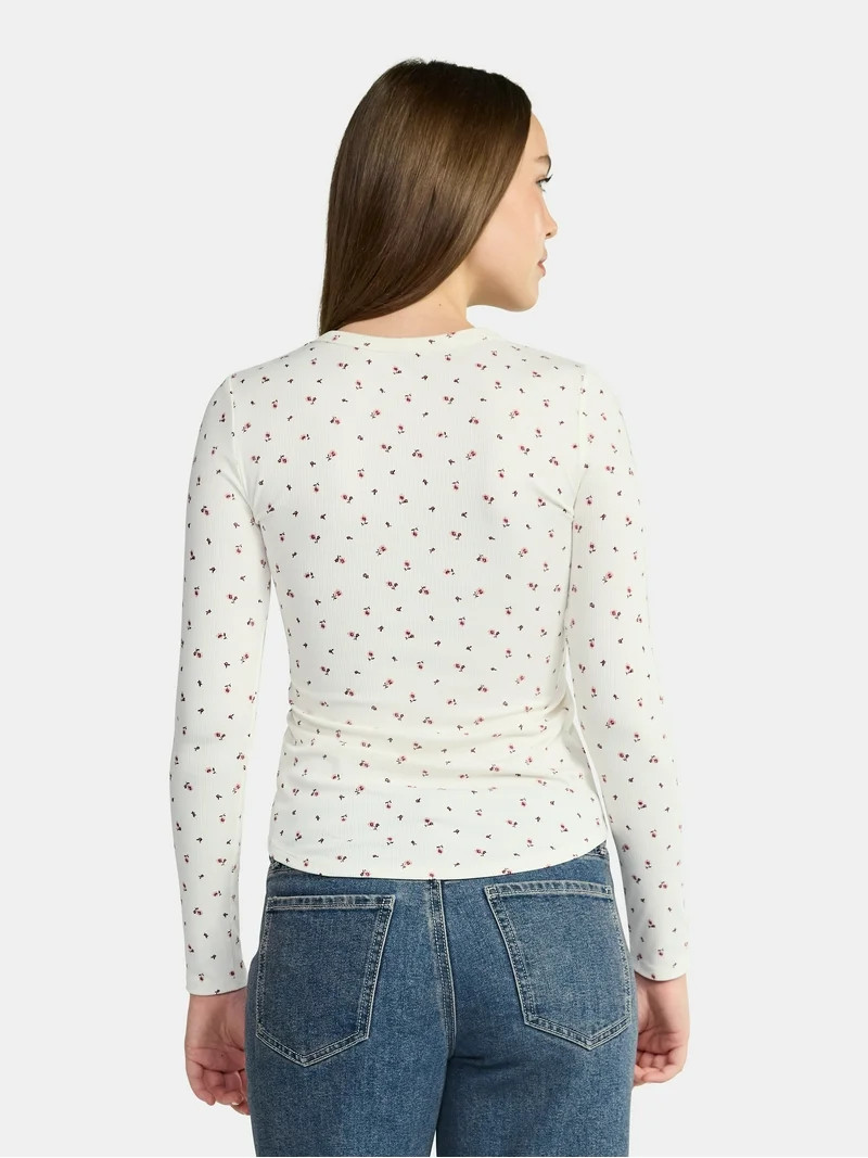 No Boundaries Ribbed Crewneck Tee with Long Sleeves, 1 or 2-Pack, Women's & Women's Plus XXS-XXL | Walmart (US)