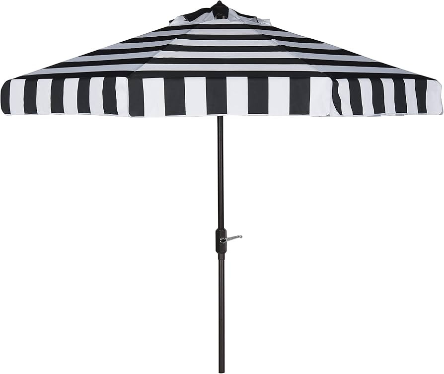 SAFAVIEH 9ft Outdoor Patio Umbrella, Round, Else Collection, Black & White Stripe, Auto Crank Til... | Amazon (US)