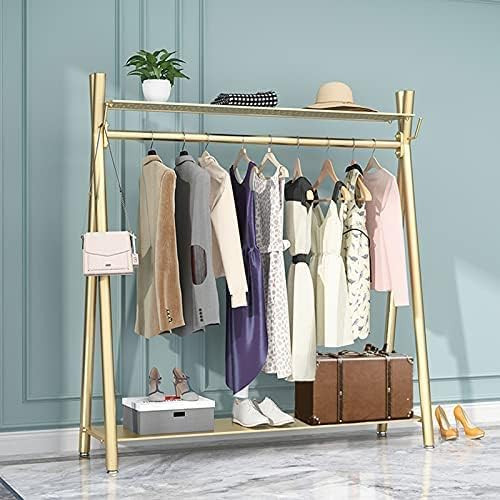 Clothes rack Gold, Freestanding Industrial Garment Rack with Double shelves Multi-functional Bedr... | Amazon (US)