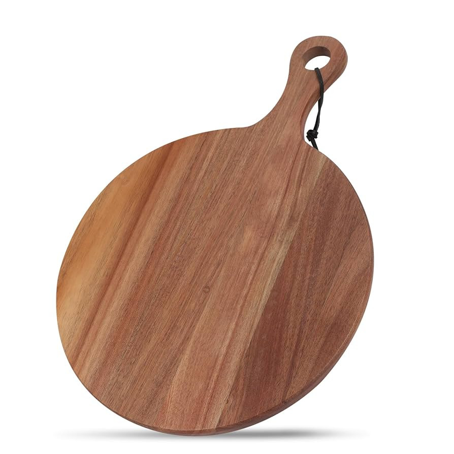 Acacia Wood Round Cutting Board with Handle Wooden Charcuterie Board Wood Pizza Peel, Decorative ... | Amazon (US)