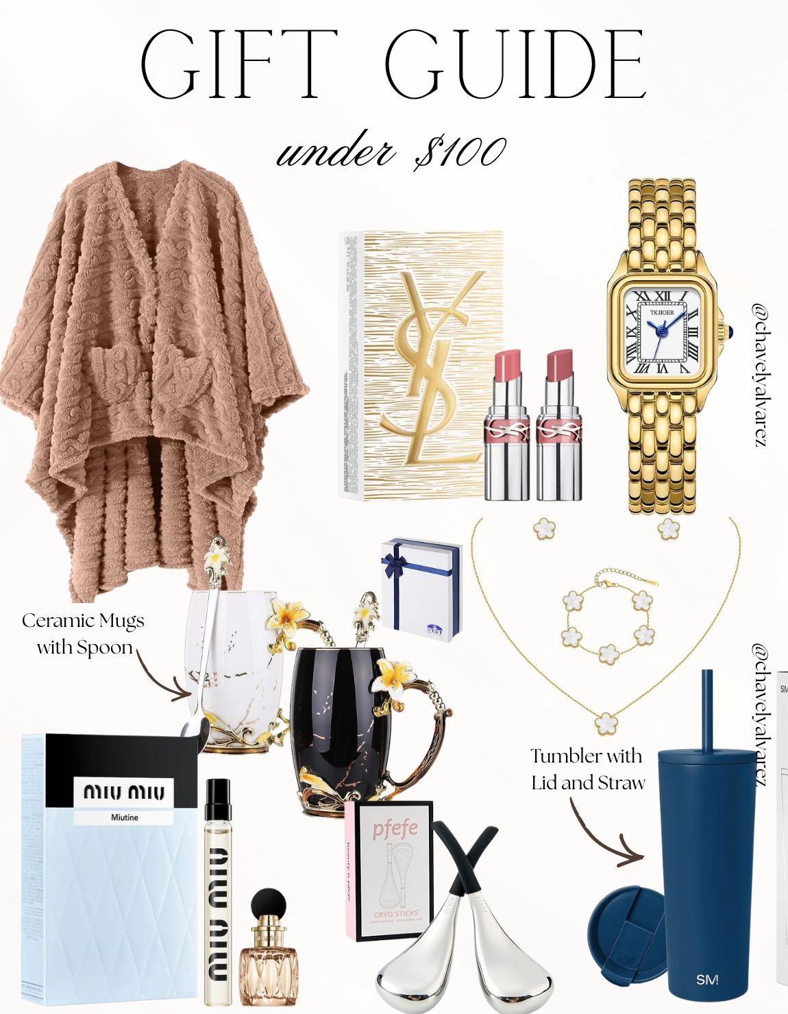 GIFT GUIDE for bff: Luxury Beauty, Golden Accents, & Cozy Layers! 🎁

Find the perfect present for your bestie with this curated collection of elevated gifts! ✨

We are obsessed with these high-end finds: from the iconic YSL lip color duo and Miu Miu fragrance set to professional-grade cryo sticks for a refreshing facial at home. Make a statement with stunning gold accessories, including a classic link-strap watch, a delicate clover charm necklace and bracelet set, and elegant ceramic mugs with gold floral handles and matching spoons. Finish the gift with practical yet chic essentials: a cozy, textured tan oversized cardigan and a sleek matte blue tumbler with a lid and straw for style on the go!

#GiftGuide
#BFFGifts
#LuxuryBeauty
#YSLBeauty
#MiuMiu
#GoldJewelry
#CloverNecklace
#CozyVibes
#CoffeeLovers
#SelfCareGift
#HolidayGifts
#LTKGiftGuide
#HolidayShopping
#GiftInspo
#BestieGifts


#LTKGiftGuide #LTKFindsUnder50 #LTKBeauty