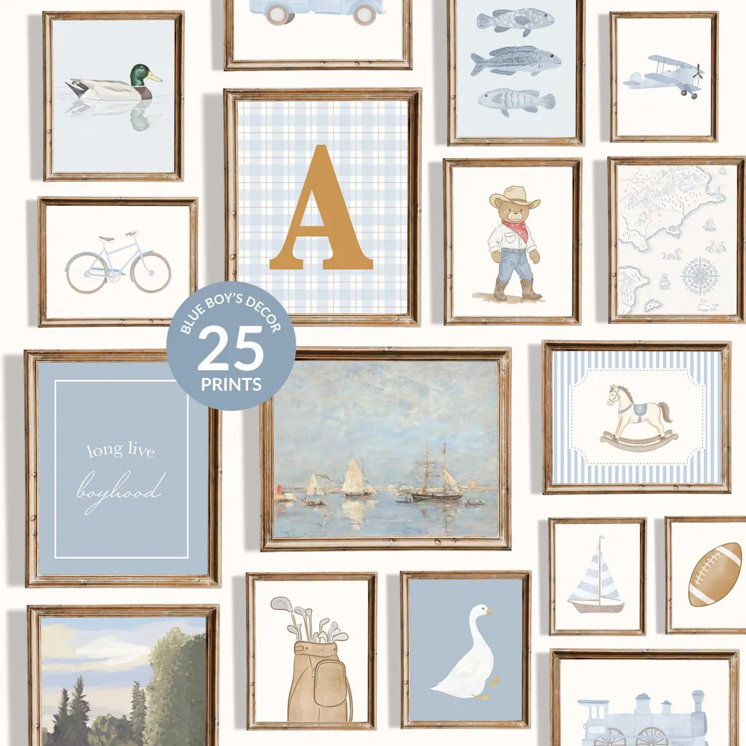 Blue Nursery Prints Set: Vintage Boy Room Gallery Wall (Digital Download) | Etsy (US)