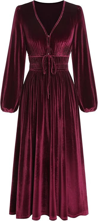 ZAFUL Womens Long Sleeve Velvet Dress 2025 Fall V Neck Holiday Cocktail Party Semi Formal Midi Dr... | Amazon (US)
