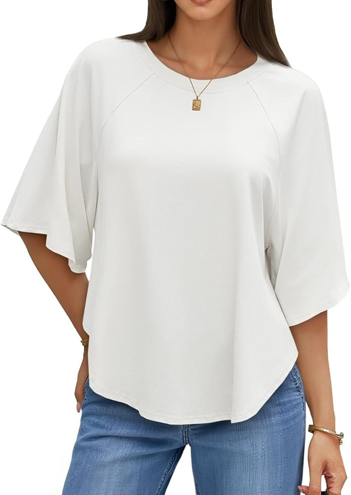 Cicy Bell Womens Summer Oversized Tshirts Crew Neck Half Sleeve Casual Tops Flowy Irregular Hem T... | Amazon (US)