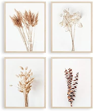 heilkee Boho Wall Art Modern Farmhouse Bathroom Decor Cute Pampas Grass Wall Decor Botanical Prints  | Amazon (US)