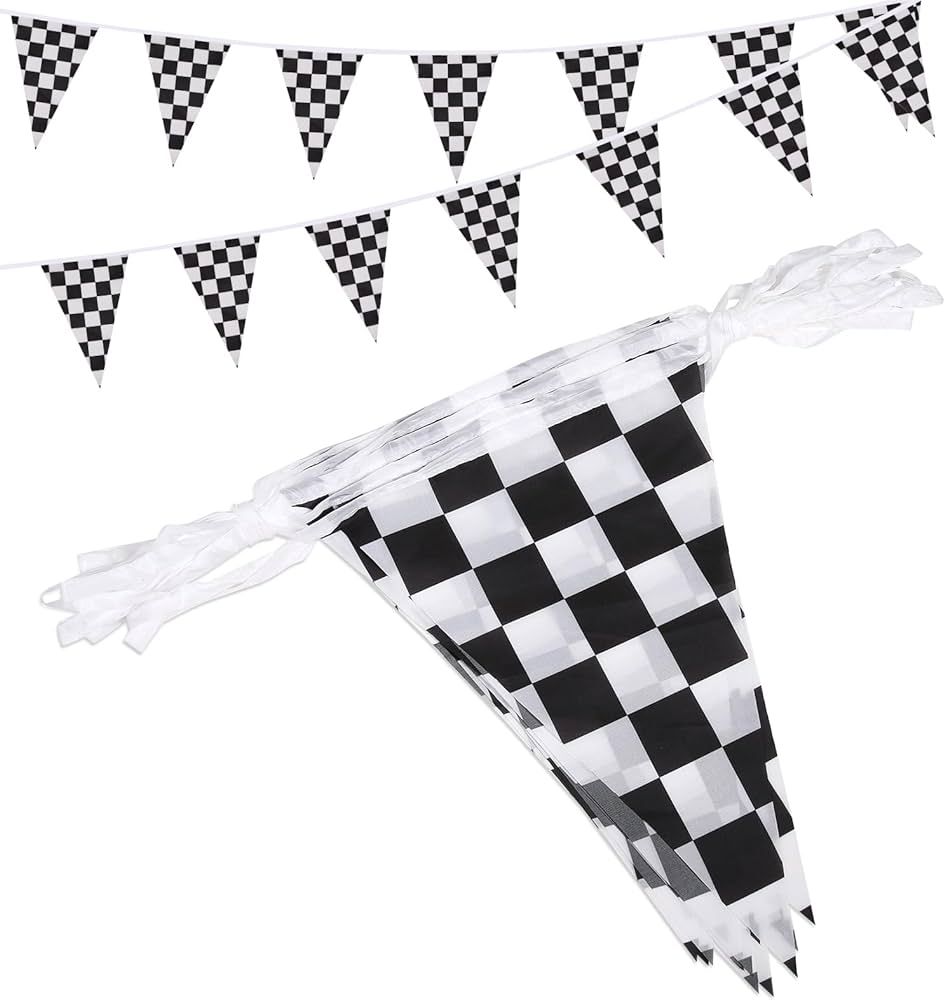 Reusable Party Decoration Pennant Banner, 21pcs Black & White Checkered Flags Stitched On a 30 Fo... | Amazon (US)