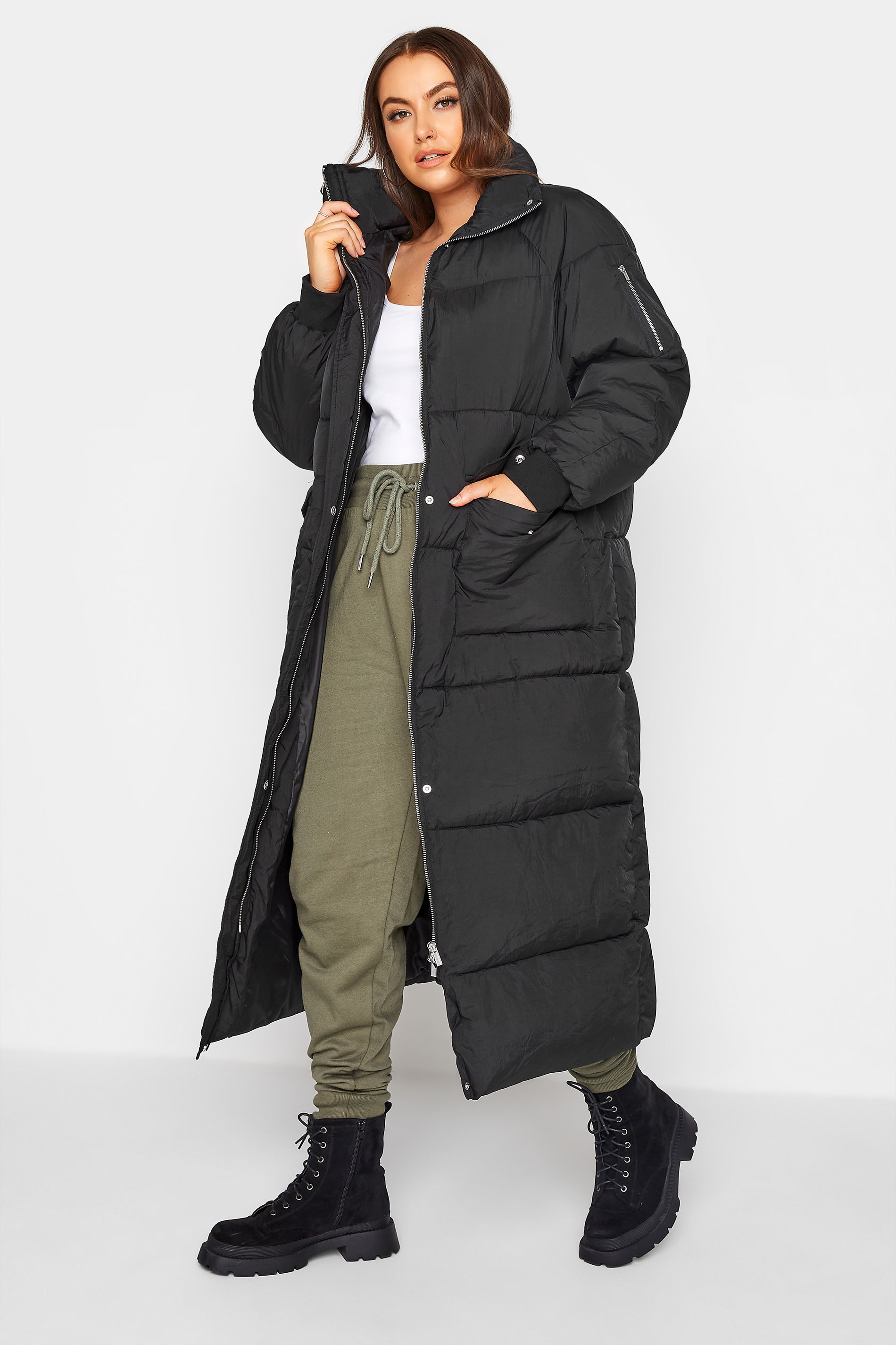 Plus Size Black Maxi Puffer Coat | Yours Clothing UK