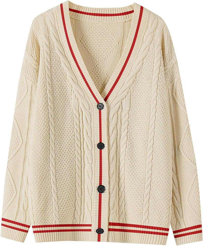 ANRABESS Women's Long Sleeve Open Front Cardigan Sweaters Embroidery Star Button Down Cable Knit ... | Amazon (US)