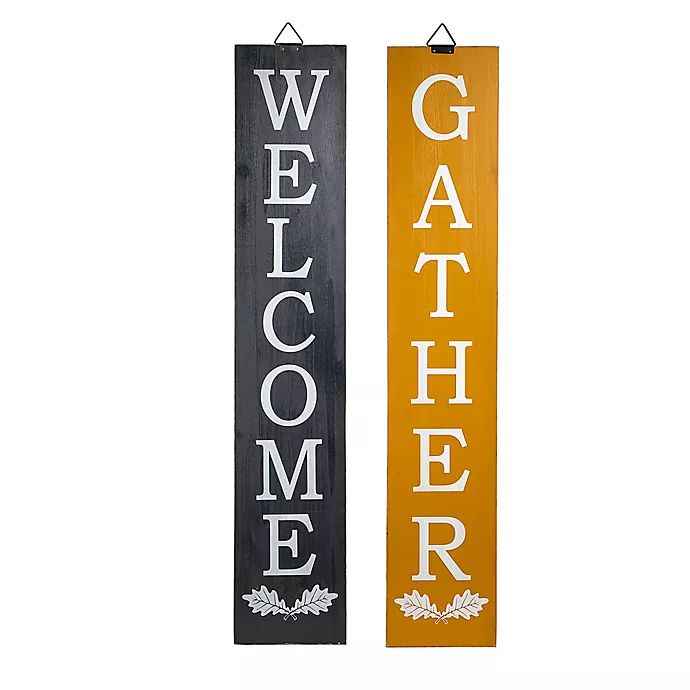 "Welcome" and "Gather" Porch Signs in Black/Gold | Bed Bath & Beyond | Bed Bath & Beyond