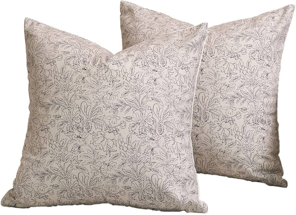 Amor Virisso Floral Throw Pillow Covers 18x18 Set of 2 Vintage Block Print Pillow Covers Decorati... | Amazon (US)