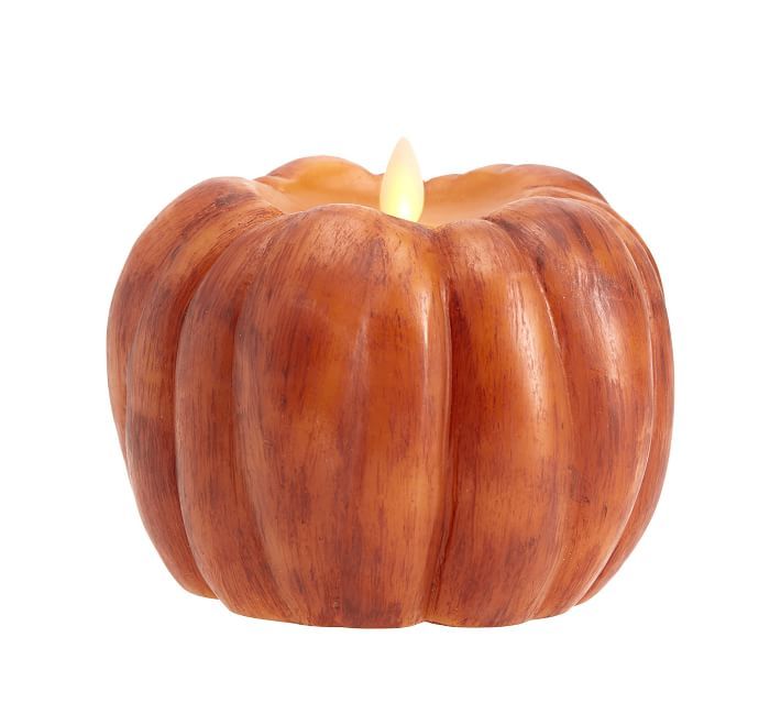 Pumpkin Premium Flicker Flameless Wax Candle, Orange, Small | Pottery Barn (US)