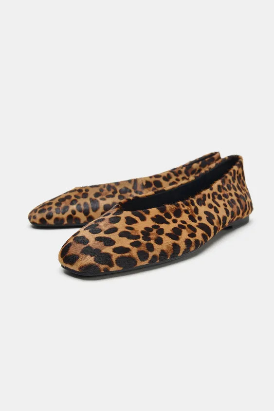 TEXTURED PRINTED LEATHER BALLET FLATS | Zara UK