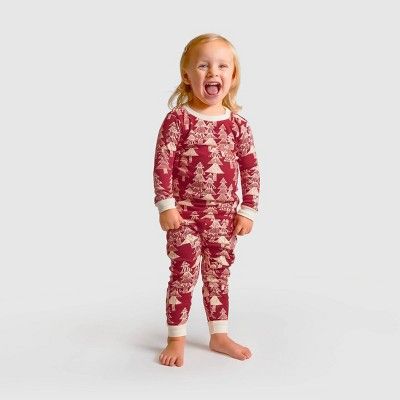 Burt's Bees Baby® Toddler Etched Evergreens Organic Cotton Pajama Set - Red | Target