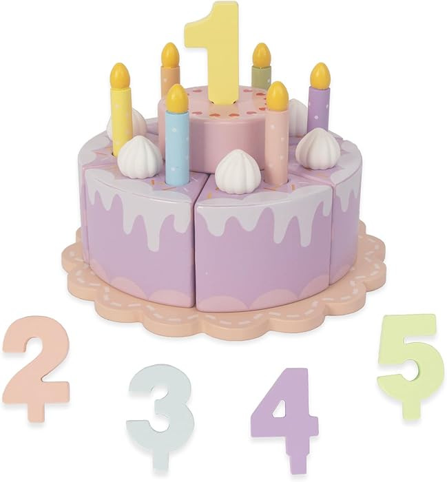 Pretend Play Food for Toddlers 2-5,Wooden Birthday Fake Cake with Candles and Numbers,Tea Party L... | Amazon (US)